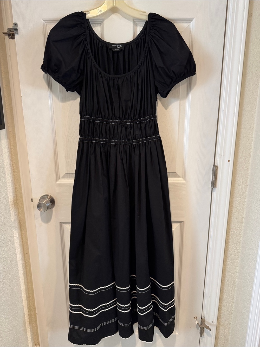 kate spade “Riveria” Black Maxi/Midi Dress with White Ric Rac Trim